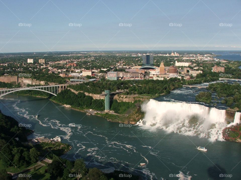 High above Niagara Falls, New York from the Canadian side. 