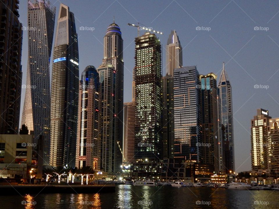Night skyscrapers in Dubai city