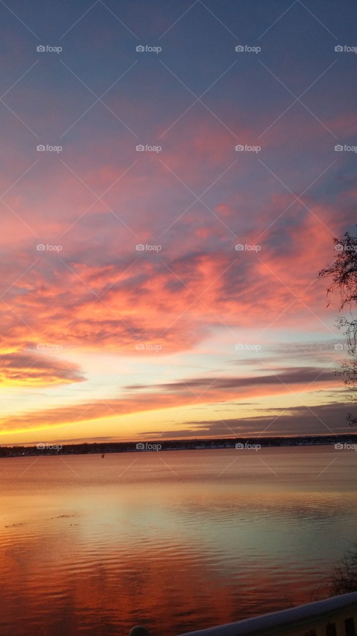winter sunset by Noel. colors of winter in Rhode Island