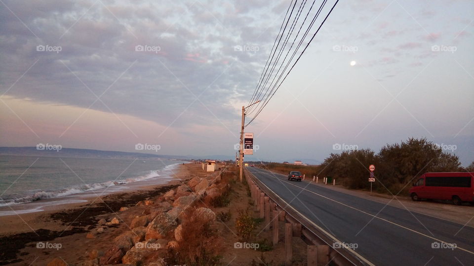 красивый.дорога.море.рассвет