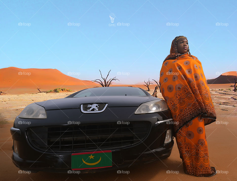 for the love of Peugeot cars... Mauritanian bride with her ride in the desert