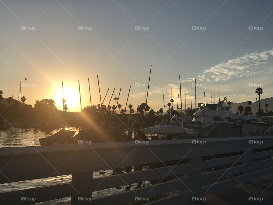 July 4 2017 sunset at Sea Landing, Santa Barbara Harbor, Santa Barbara CA