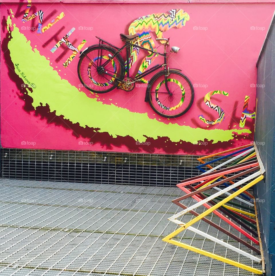 Whoosh - colorful bicycle parking and wall art