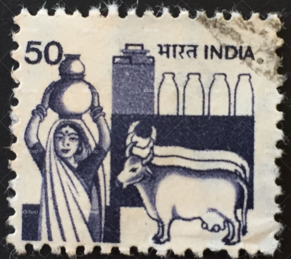 India stamp of cow and woman milk industry