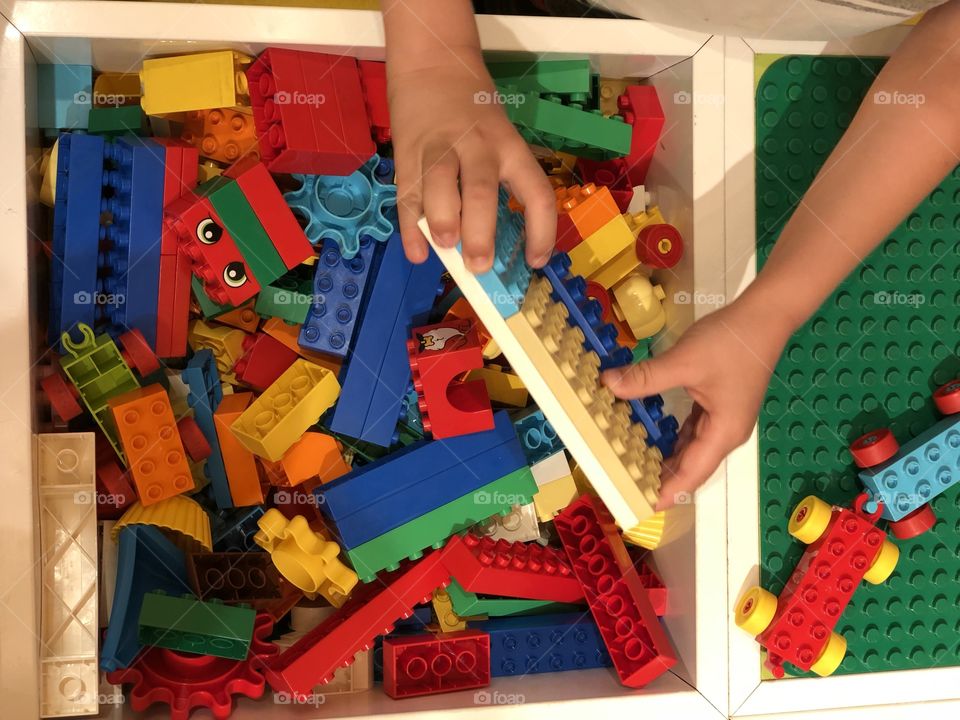 Playing with lego blocks
