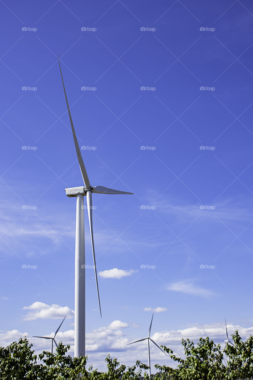 Wind turbines generate electricity on the Moutain at Khao Kho of phetchabun in Thailand.