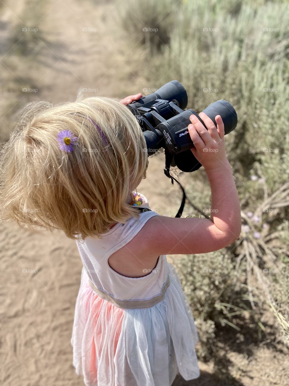 Get Outside! Small Girl Exploring with Binoculars