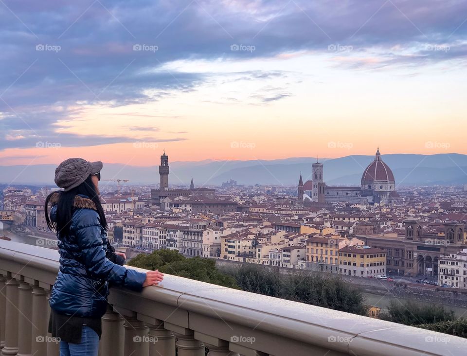 Beautiful sunrise with stunning city view of Florence.
