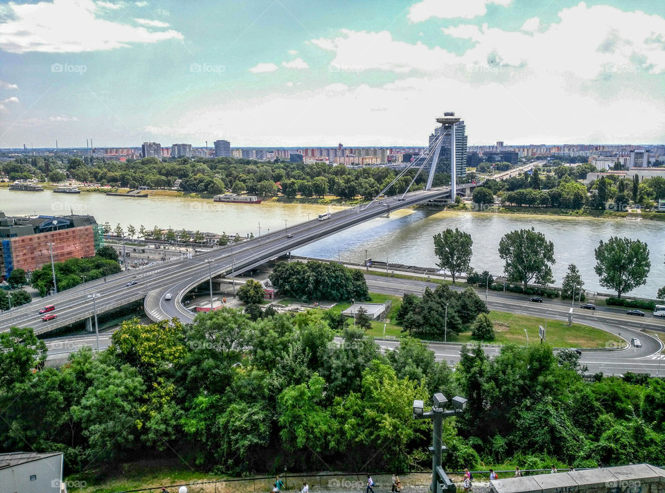 A view on Danube and the city from Bratislavsky Hrad