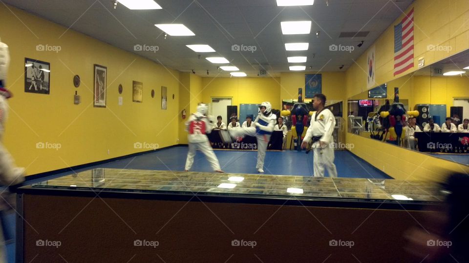 Children practicing their Tae Kwon Do moves 