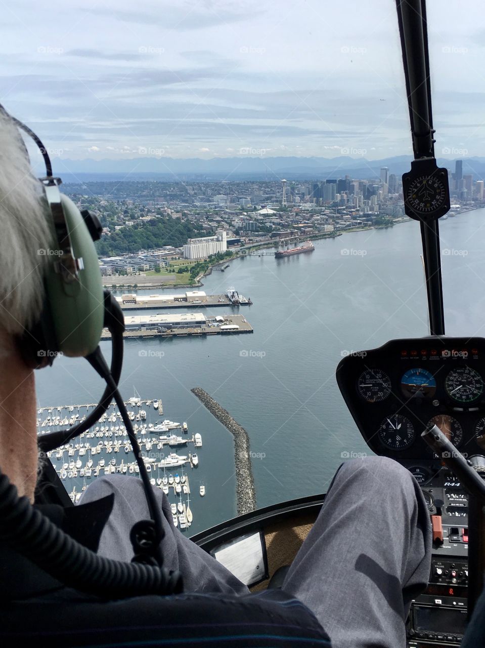 Seattle waterfront from helicopter 