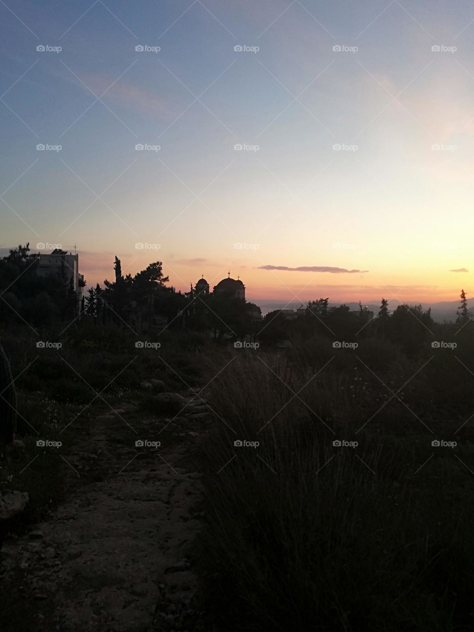 Sunset mountain Ymittos Karea Gteece