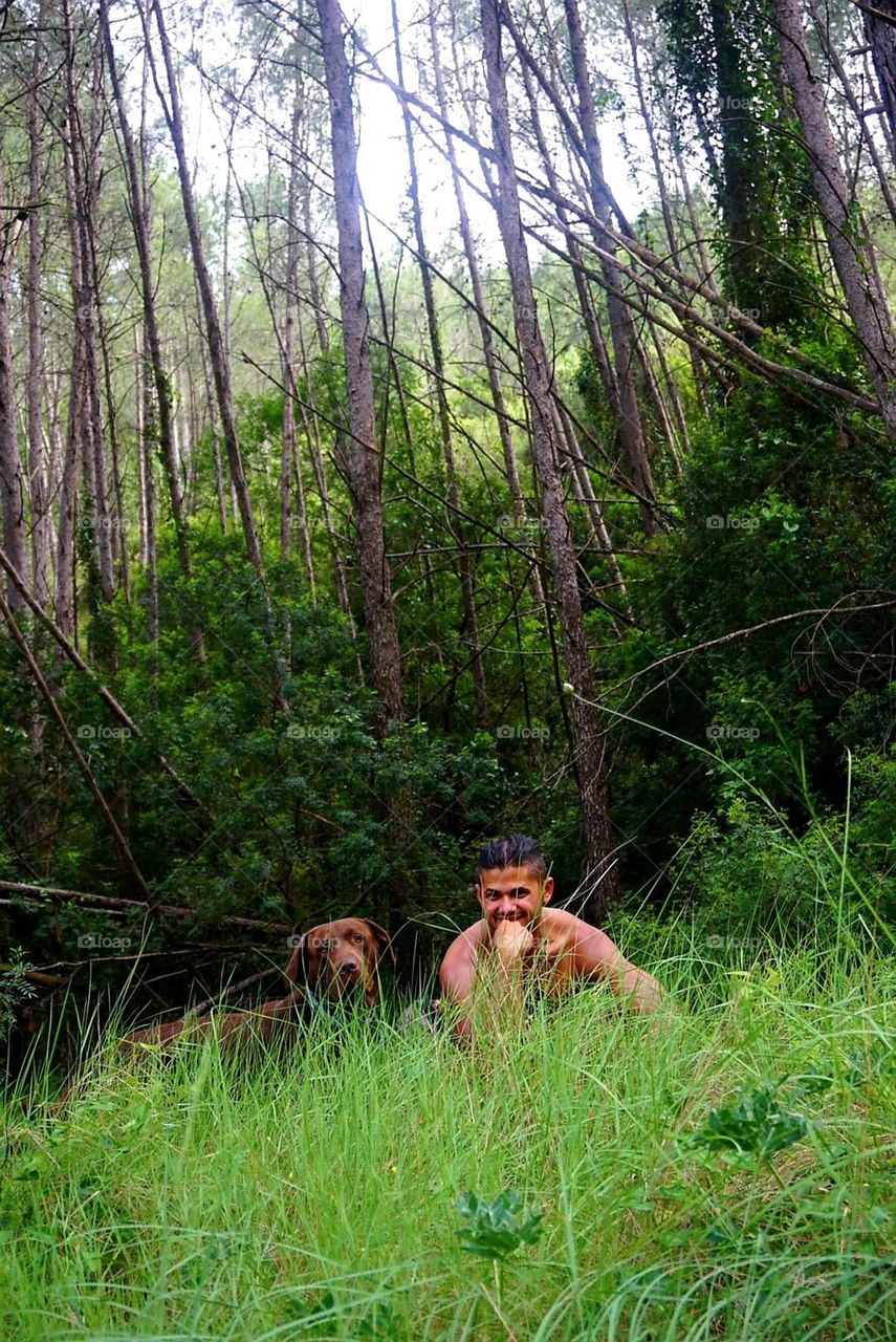 Forest#human#dog