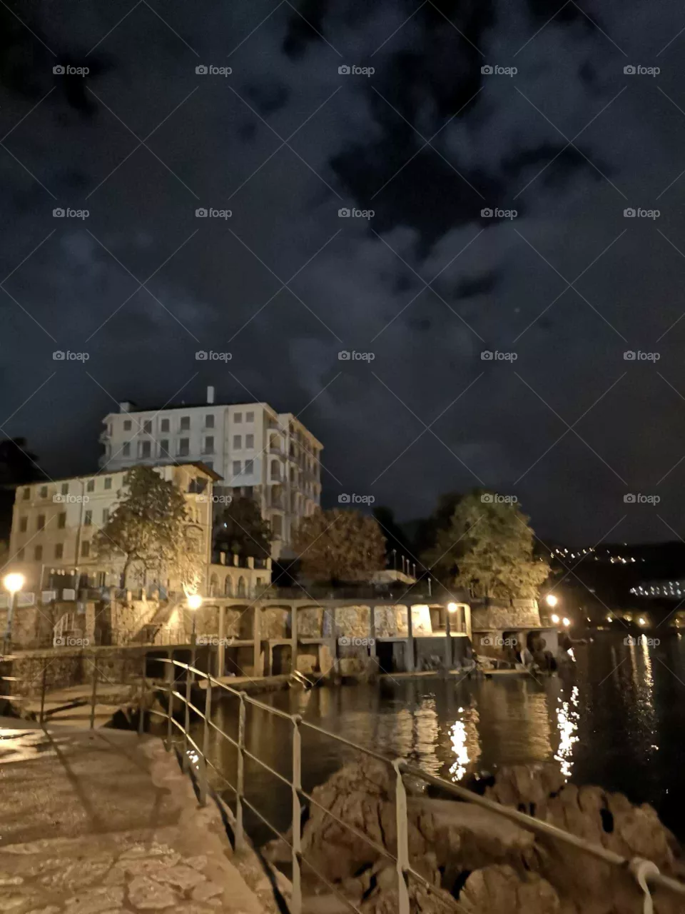 beautiful sea town by night