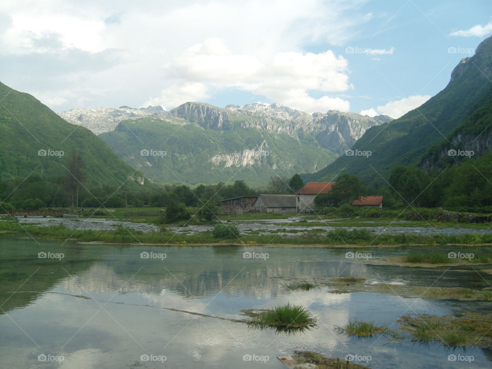 Mountain Prokletije Montenegro mountain range and valley and river Lim