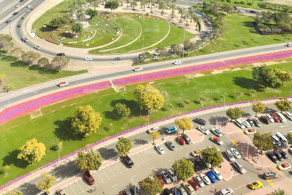 Traffic in Dubai, Spectacular Dubai View from The Dubai Frame