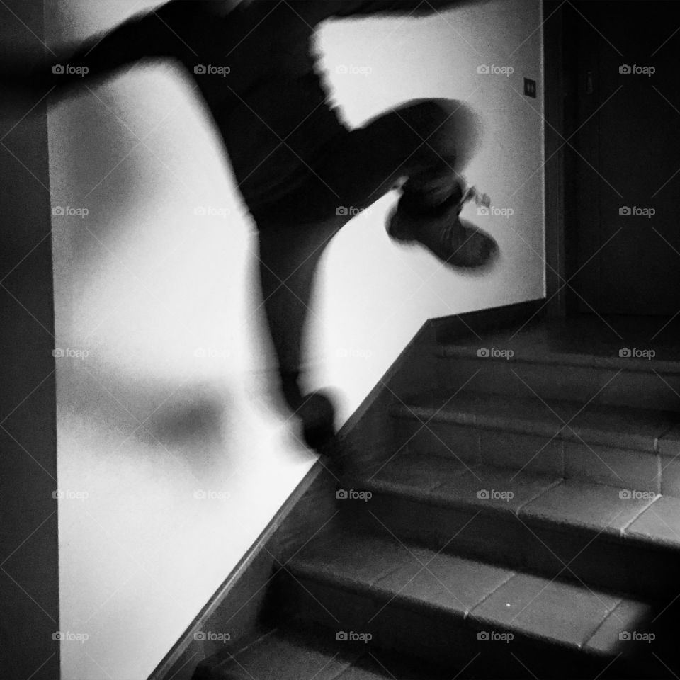 Jumping on house stairs black 