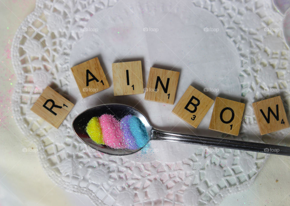 rainbow message spoon glitter