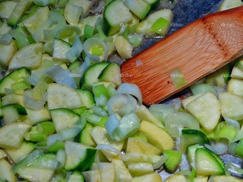 Green Vegetables In A Frying Pan