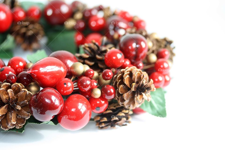 Details of a beautiful winter holidays wreath