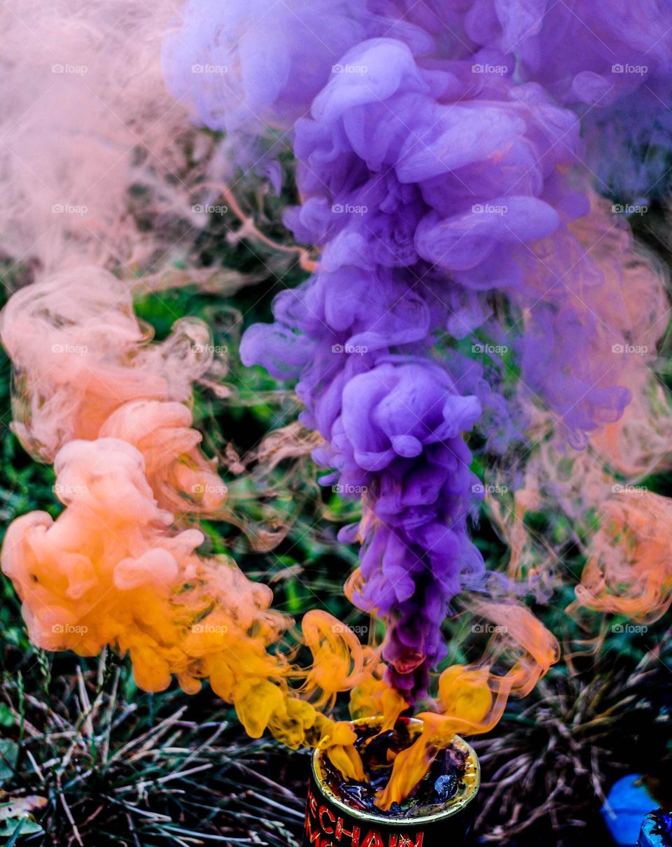 smoke bombs purple and orange
