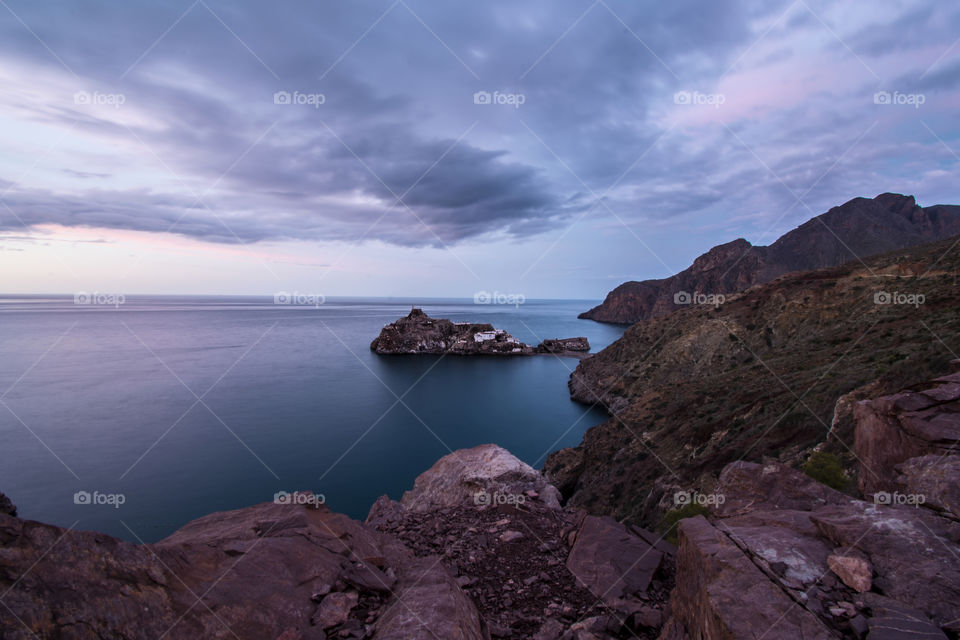 island in nord of morocco at sunsat