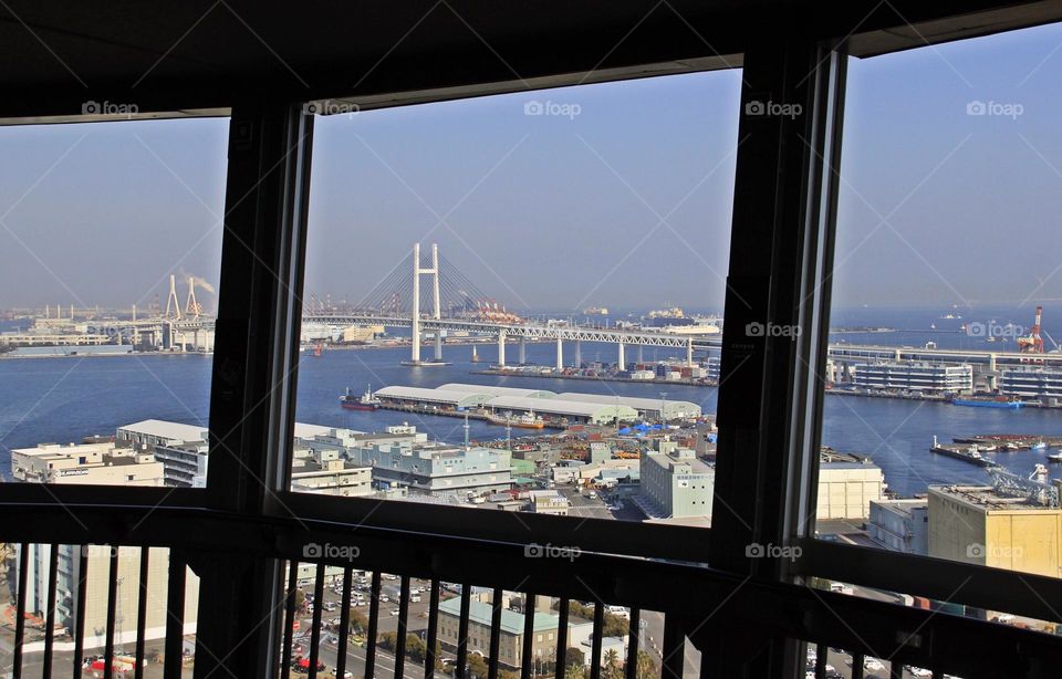 Yokohama bridge view by window 