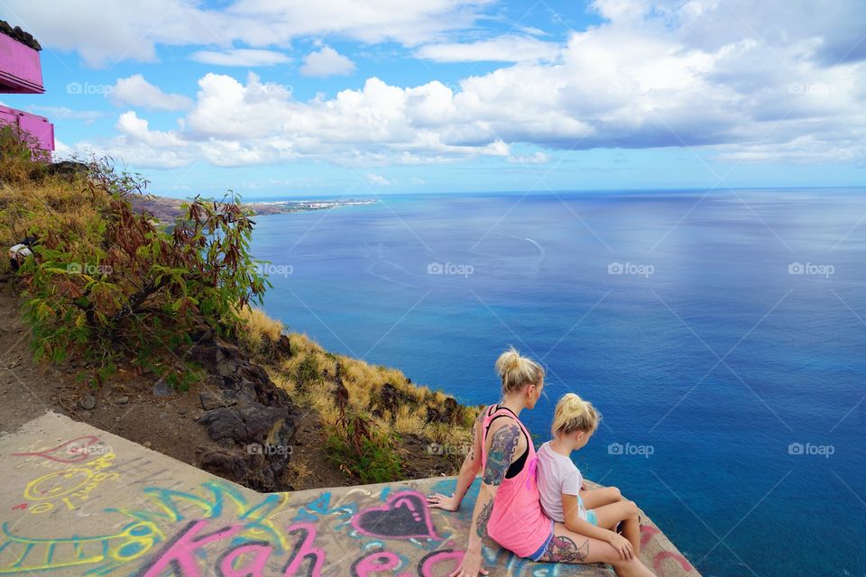 Beautiful blue water from outlook in Hawaii. Pillbox local hike that everyone enjoys 