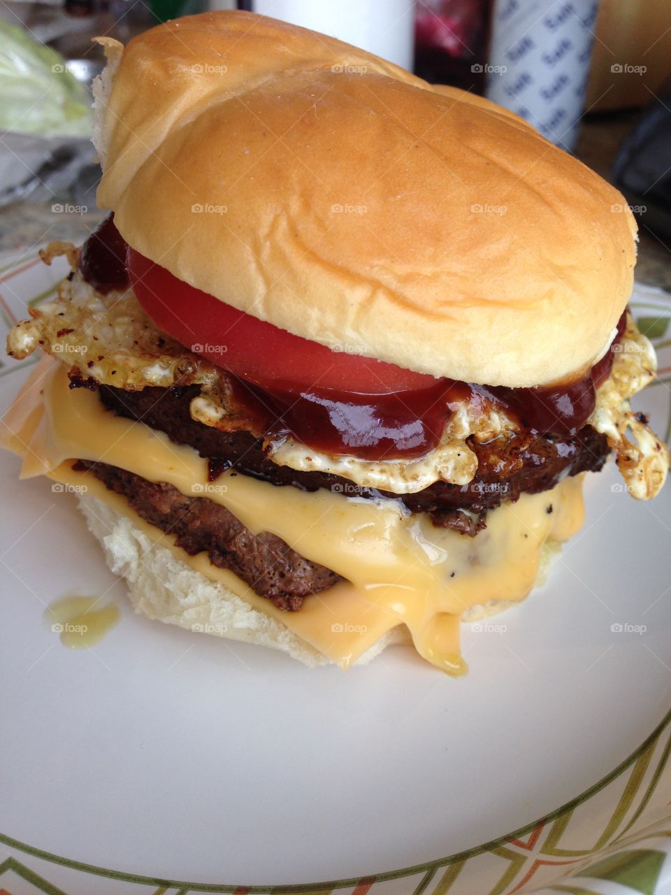 Double cheeseburger with fried egg