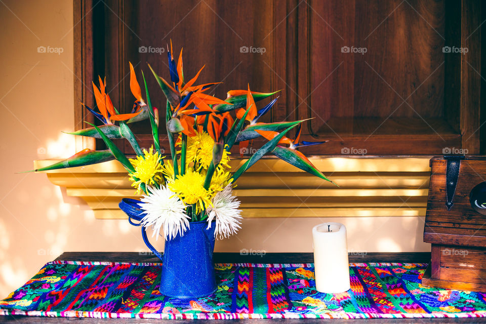 Colorful flower bouquet at a hotel 