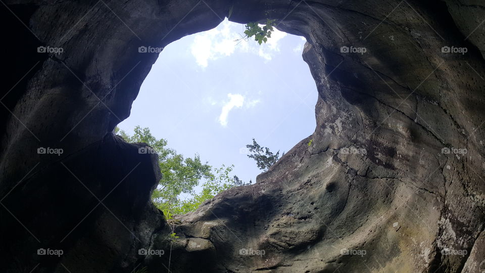 view through a natural pot hole at interstate state park