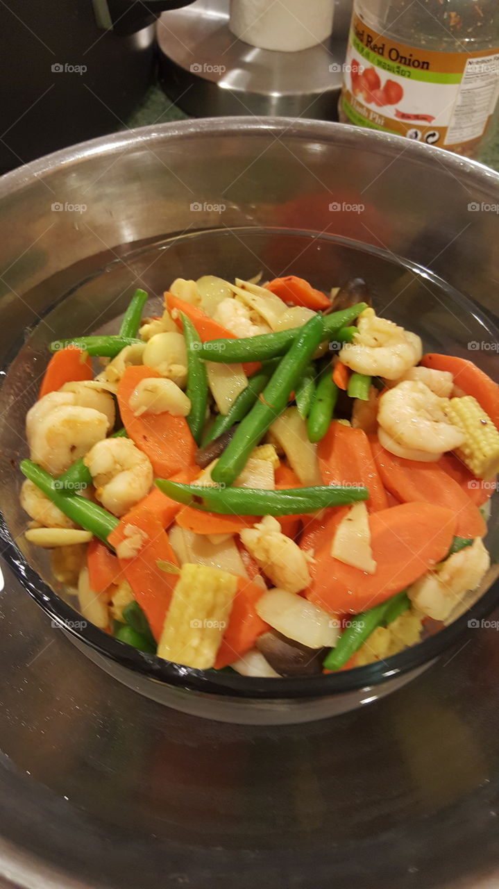 shrimp stir fry veggies. It is yummy and healthy.