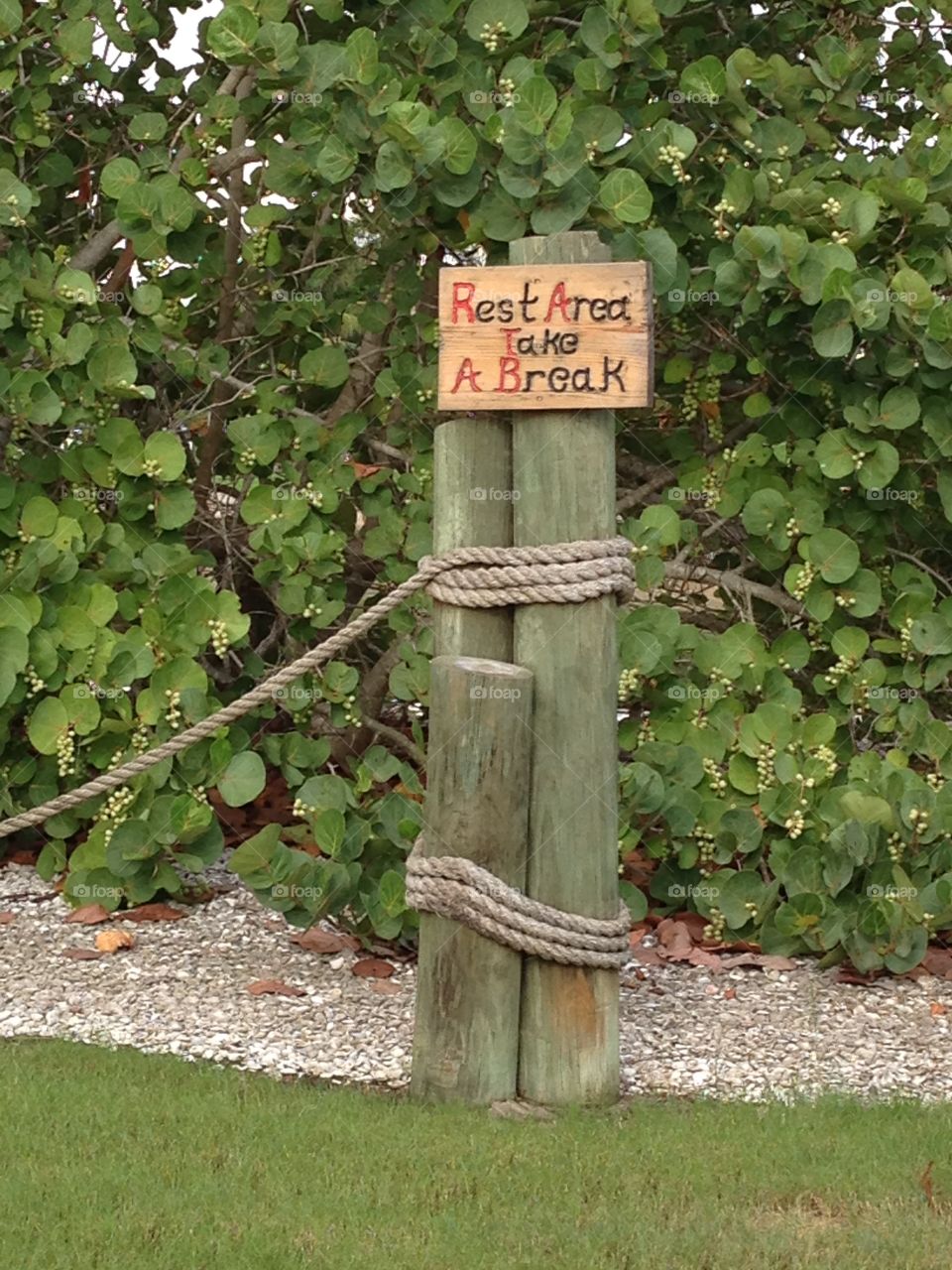 Rest area take a break sign