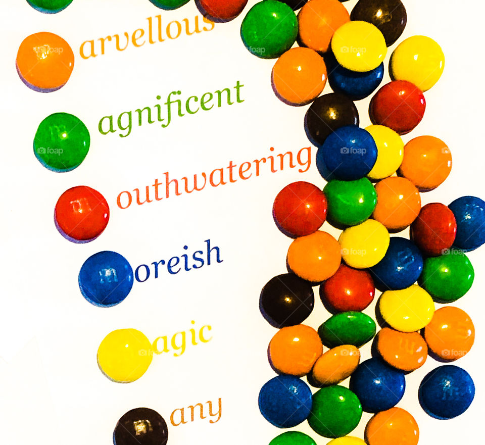 Colourful and positive M words for M&Ms