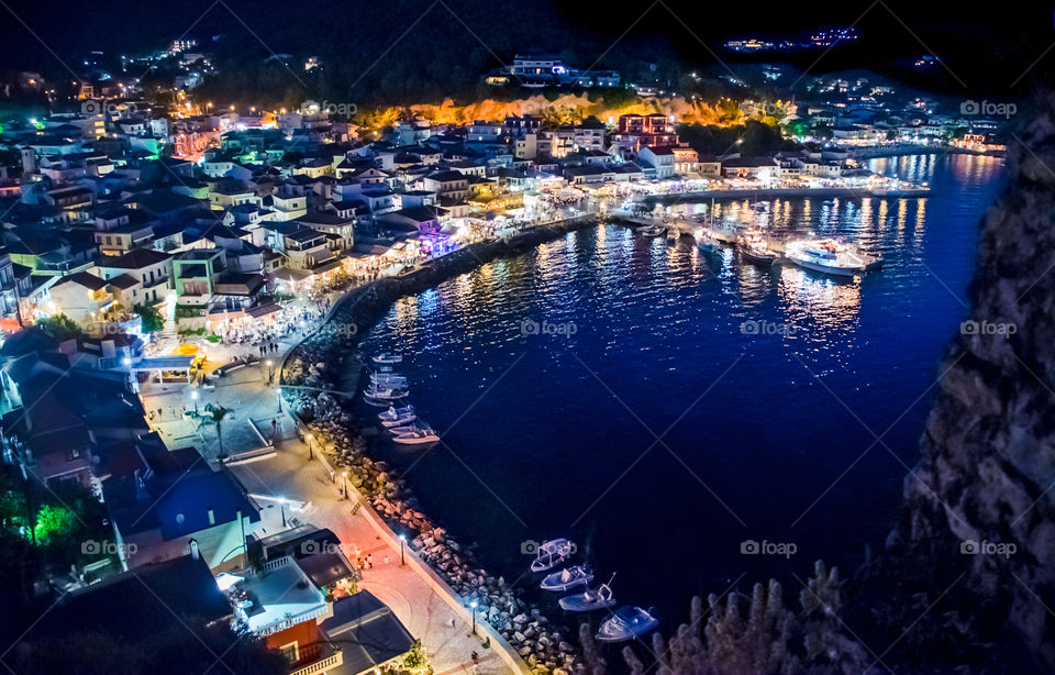 The Harbor Of Beautiful Parga Village By Night In Greece,Epirus Region