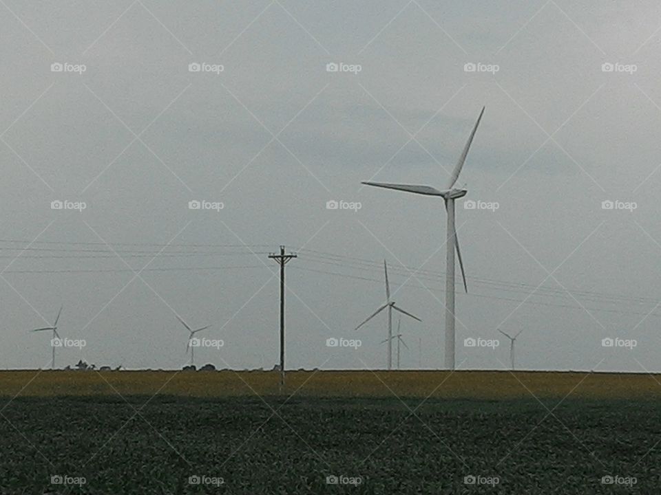wind farm. a wind farm on the corn fields
