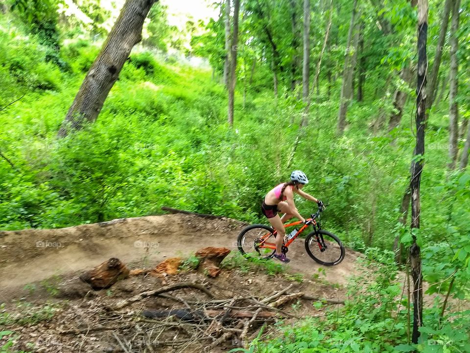 banked curve mountain bike girl
