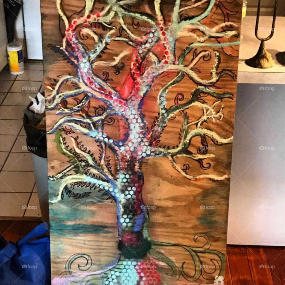 Tree on Wood Painting
