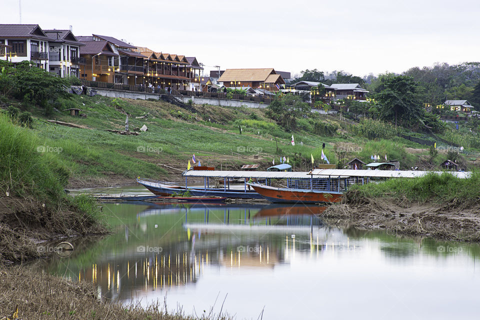 The tourist boat pier park on the Mekong River at Chiangkhan Loei in Thailand.