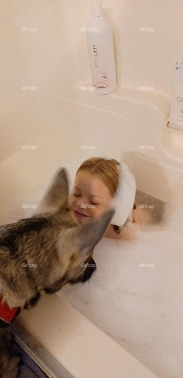 Nytro and lylli taking a bath in the bubble filled tub having fun together 