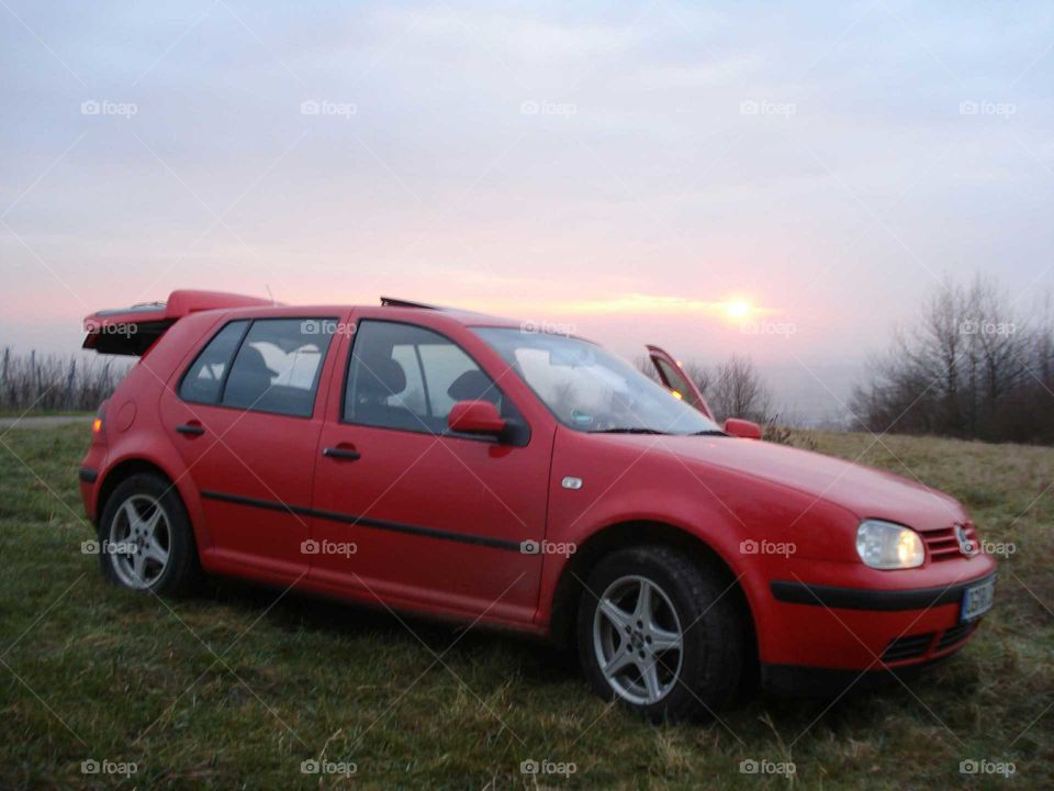 auto rot spoiler Sonnenuntergang berg romantisch schön perfekt traumhaft sportlich