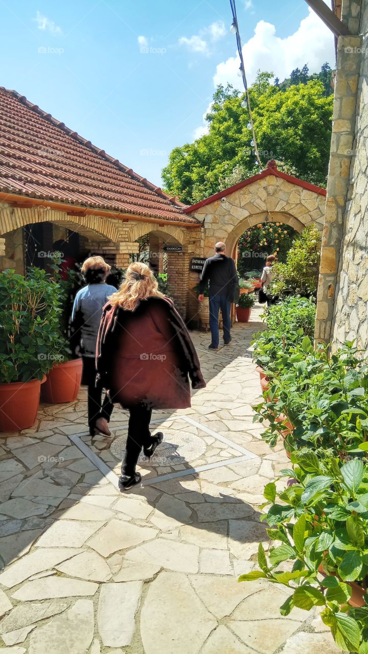 A stone path inside St Vlaios Monastery in Korinthia,Greece