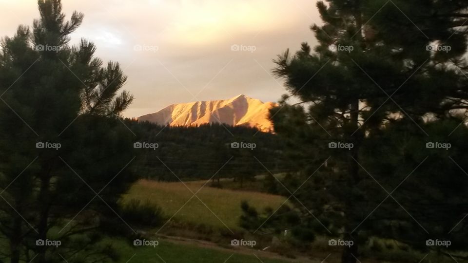 Sunlit Peak. The east Spanish Peak aglow with the sunset, Spanish Peaks Ranch,  Colorado 