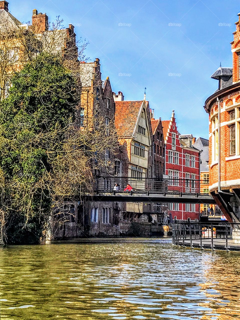 Medieval Ghent as seen from the river Leie