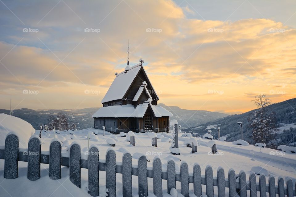 Pure gold - serenity. Church in sunset.