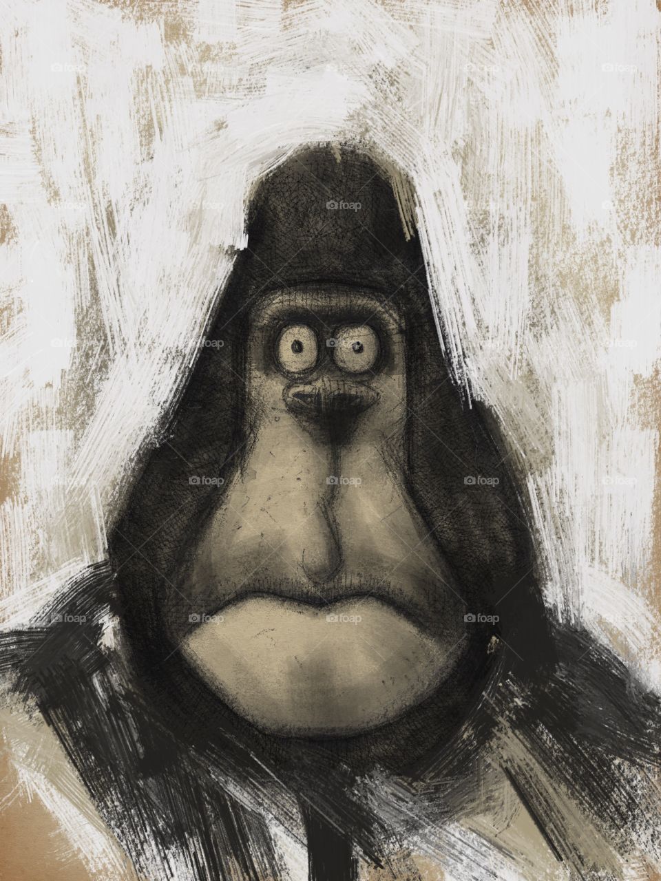Sad gorilla. Childrens drawing