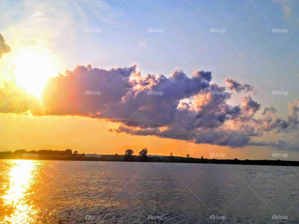 Beautiful Sunset Over Lake and Textured Clouds "Daughter's Favorite"