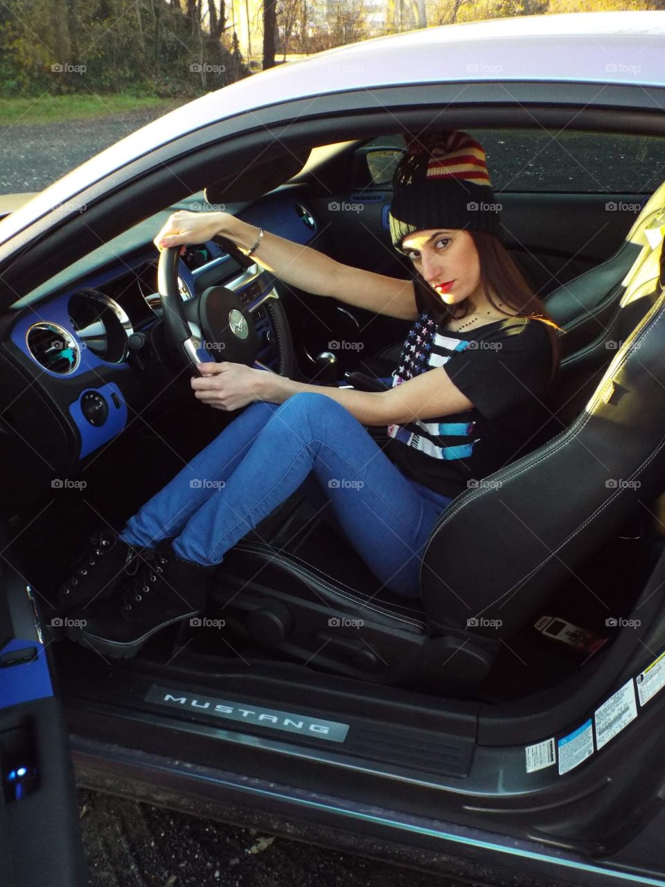 Anna inside a Mustang GT
