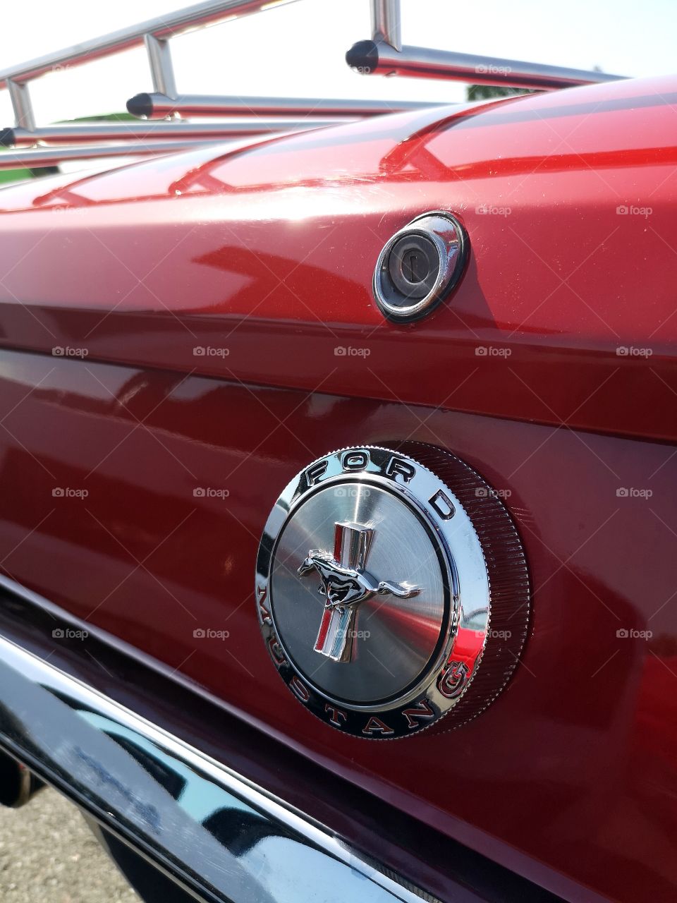Red Ford mustang closeup