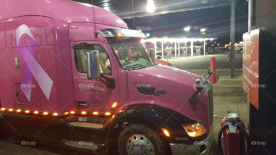 pink semi with breast cancer ribbon